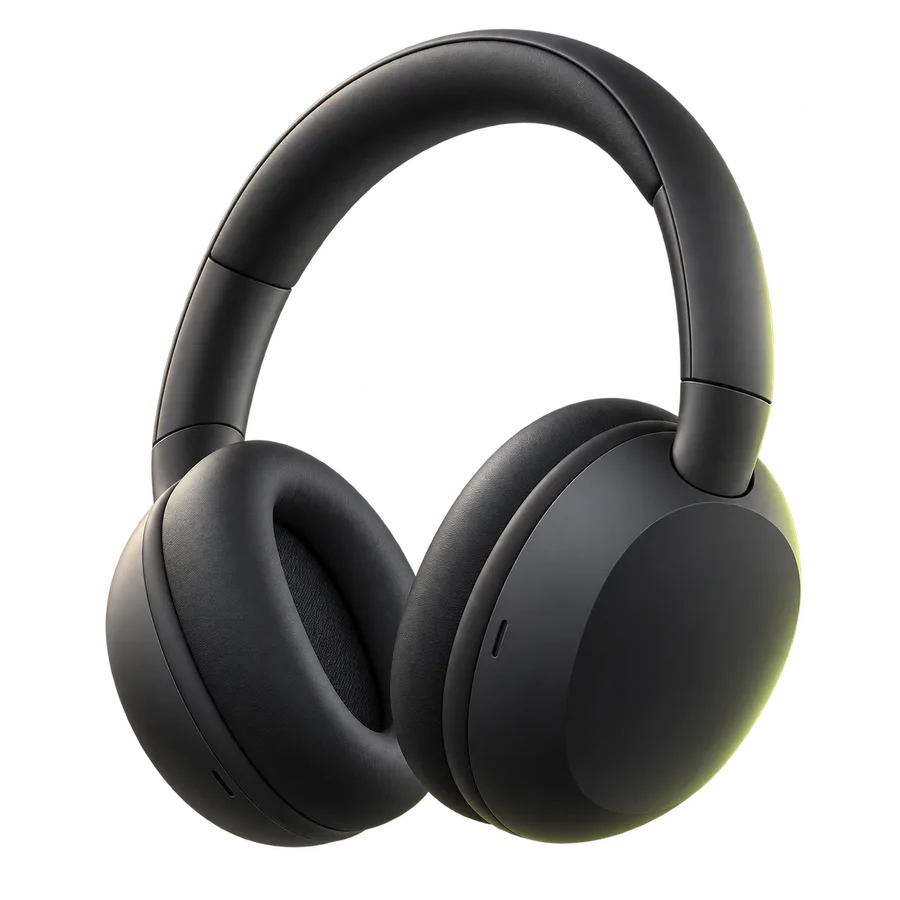 Sculptural illustration of black over-ear headphones
